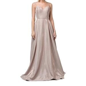 Dancing Queen Rose Gold Sleeveless Sweep Train V-neck Long Gown Size Small